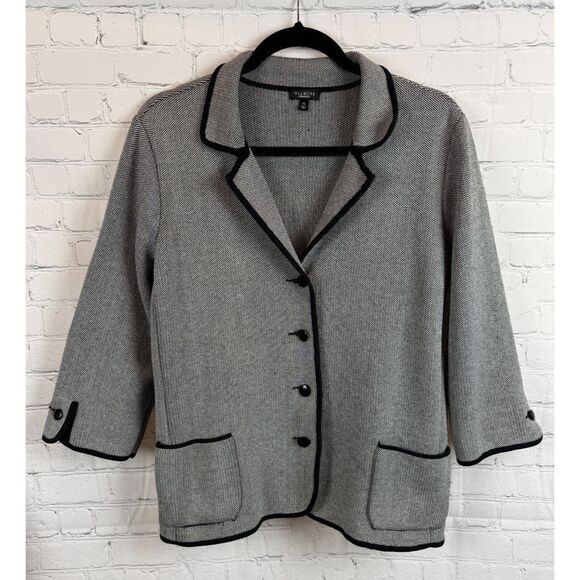 TALBOTS black white birdseye pattern knit silk cotton blazer jacket cardigan XL - Picture 1 of 6